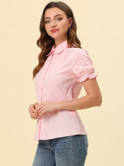 Cotton Frilled Top Turndown Collar Solid Blouse Shirt