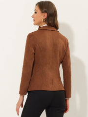 Faux Suede Lapel Collar Long Sleeve Casual Work Office Jacket