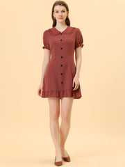 Plaid Gingham Ruffled Retro Peter Pan Collar Dress