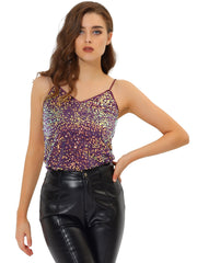Sequined Camisole Club Party Glitter Disco Sparkle Cami Top