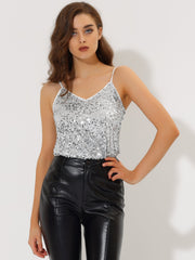 Sequined Camisole Club Party Glitter Disco Sparkle Cami Top