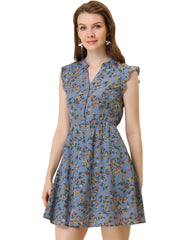 Flutter Sleeve Ruffle A-Line Flowy Chiffon Dress