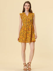 Flutter Sleeve Ruffle A-Line Flowy Chiffon Dress