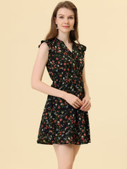 Flutter Sleeve Ruffle A-Line Flowy Chiffon Dress
