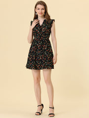Flutter Sleeve Ruffle A-Line Flowy Chiffon Dress