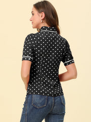 Polka Dot Peter Pan Collar Bow Tie Neck Puff Sleeve Vintage Shirt