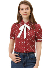 Polka Dot Peter Pan Collar Bow Tie Neck Puff Sleeve Vintage Shirt
