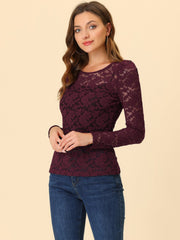 Retro Semi Sheer Puff Long Sleeve Embroidery Lace Blouse