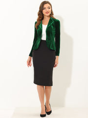 Notched Lapel Long Sleeve Office Business Button Velvet Blazer