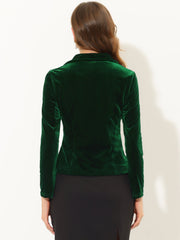 Notched Lapel Long Sleeve Office Business Button Velvet Blazer