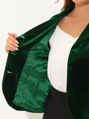 Notched Lapel Long Sleeve Office Business Button Velvet Blazer
