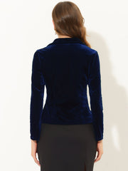 Notched Lapel Long Sleeve Office Business Button Velvet Blazer