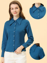 Work Office Button Down Shirt Point Collar Long Sleeve Top