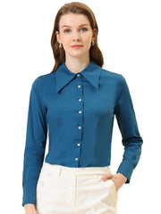 Work Office Button Down Shirt Point Collar Long Sleeve Top