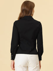 Work Office Button Down Shirt Point Collar Long Sleeve Top