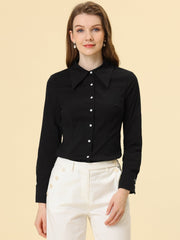 Work Office Button Down Shirt Point Collar Long Sleeve Top