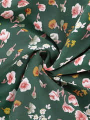 Long Sleeve V Neck Elastic Waist Ruffle Hem Chiffon Floral Dress