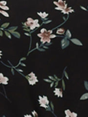 Long Sleeve V Neck Elastic Waist Ruffle Hem Chiffon Floral Dress