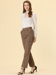 Plaid Elastic Waist Casual Work Office Long Pants