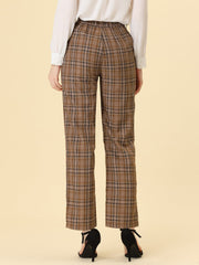 Plaid Elastic Waist Casual Work Office Long Pants