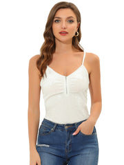 Velvet Camisole Zip Up Spaghetti Strap Sleeveless Cami Tank Tops