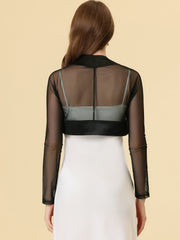 Satin Mesh Sheer Open Front Elegant Cropped Bolero Shrugs