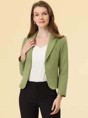 Notched Lapel Long Sleeves Solid Color Open Front Cropped Blazer
