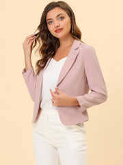 Notched Lapel Long Sleeves Solid Color Open Front Cropped Blazer
