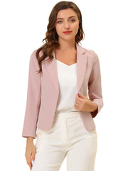 Notched Lapel Long Sleeves Solid Color Open Front Cropped Blazer