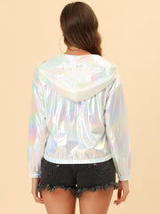 Holographic Party Shiny Lightweight Zipper Hooded Metallic Jacket