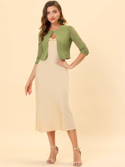 3/4 Sleeve Floral Lace Open Front Office Bolero Shrug