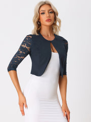 3/4 Sleeve Floral Lace Open Front Office Bolero Shrug