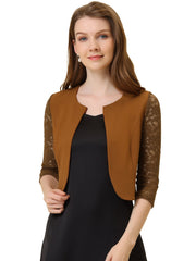 3/4 Sleeve Floral Lace Open Front Office Bolero Shrug