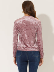 Casual Velvet Top Soft Vintage Crew Neck Long Sleeve T-Shirt