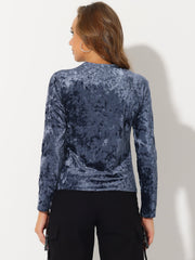 Casual Velvet Top Soft Vintage Crew Neck Long Sleeve T-Shirt