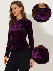 Casual Velvet Top Soft Vintage Crew Neck Long Sleeve T-Shirt