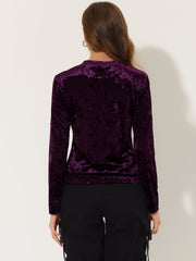 Casual Velvet Top Soft Vintage Crew Neck Long Sleeve T-Shirt