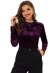 Casual Velvet Top Soft Vintage Crew Neck Long Sleeve T-Shirt