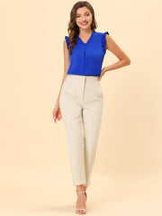 Ruffled Sleeveless Blouse 1950s Vintage Work Business Tops