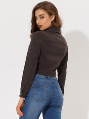 Button Down Long Sleeve Casual Cropped Denim Jacket
