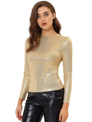 Metallic Glitter Shiny Long Sleeve Sparkly Party Blouse