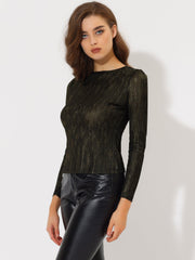 Long Sleeve Sparkly Party Glitter Shiny Metallic Blouse