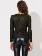 Long Sleeve Sparkly Party Glitter Shiny Metallic Blouse
