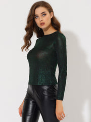 Metallic Glitter Shiny Long Sleeve Sparkly Party Blouse