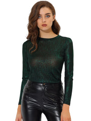 Metallic Glitter Shiny Long Sleeve Sparkly Party Blouse