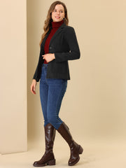 Faux Suede Blazer Belted Lapel Outwear Single Breasted Work Jacket