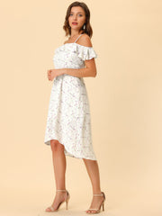 Spaghetti Strap Asymmetrical High Low Floral A-Line Midi Dress