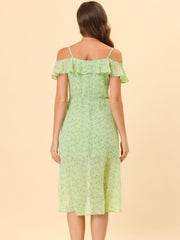 Spaghetti Strap Asymmetrical High Low Floral A-Line Midi Dress