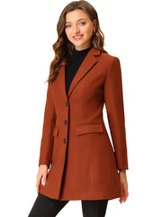 Notched Lapel Single Breasted Outwear Winter Pea Coat