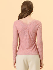 Floral Embroidery Sheer Long Sleeve Lace Blouse Top